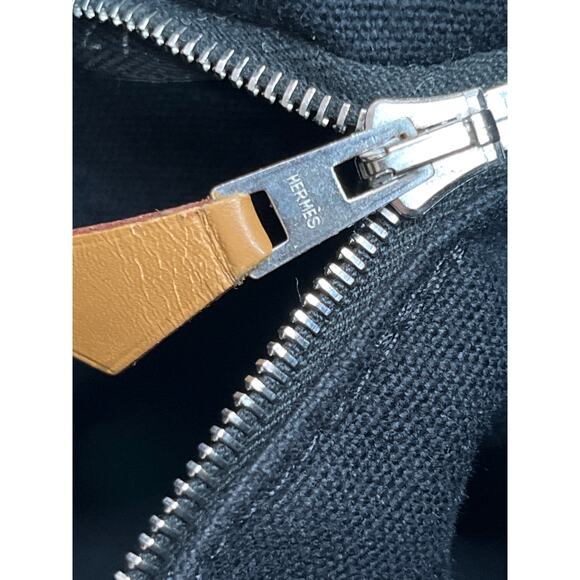 Hermès Fourre Tout PM Canvas Tote Bag Black Gray Striped Handles France - Picture 6 of 15